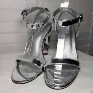 Cape Robbin Silver Open Toe Ankle Buckle Heels